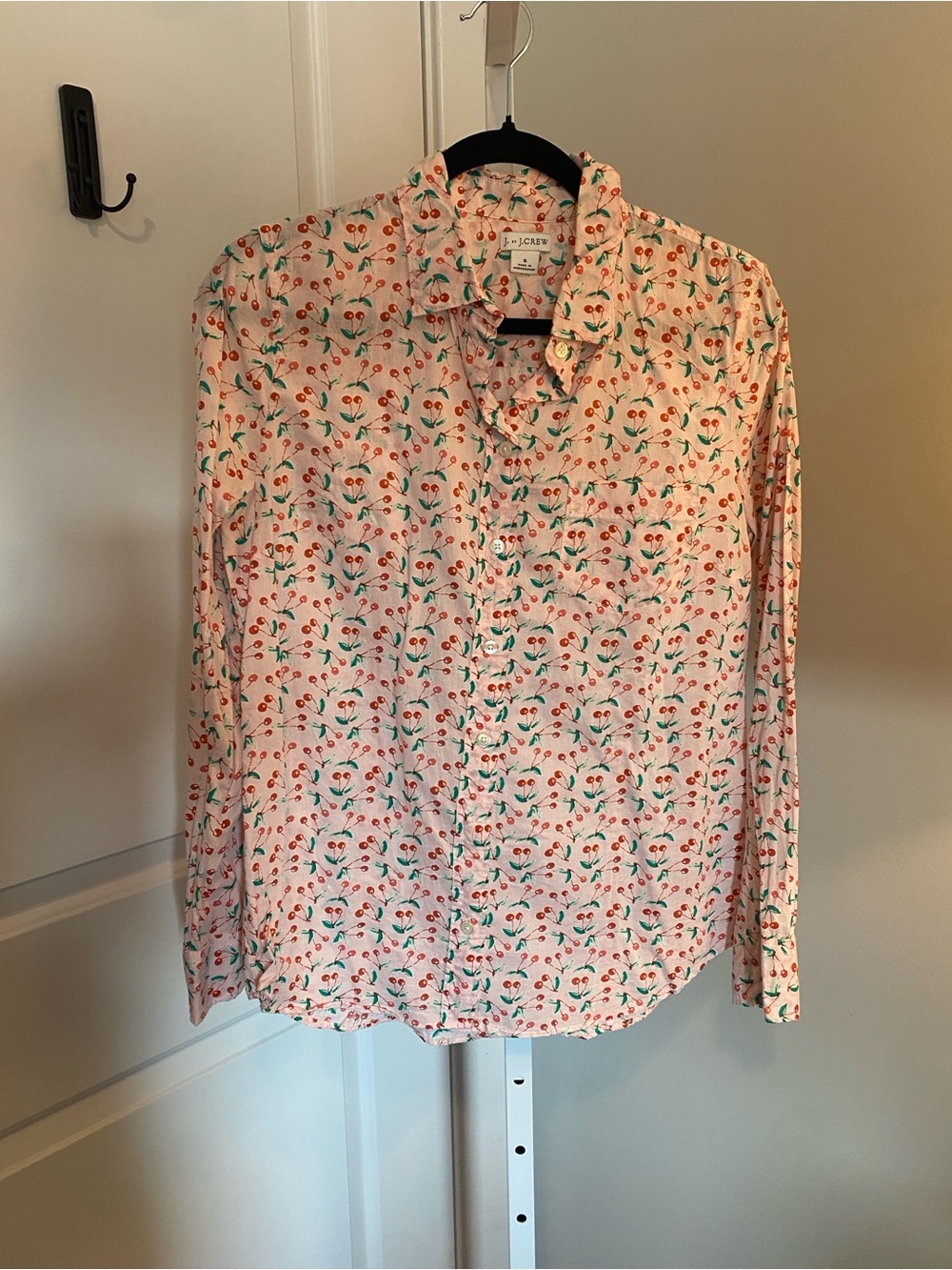 J. Crew Pink Cherry Print Button-Down Shirt Small